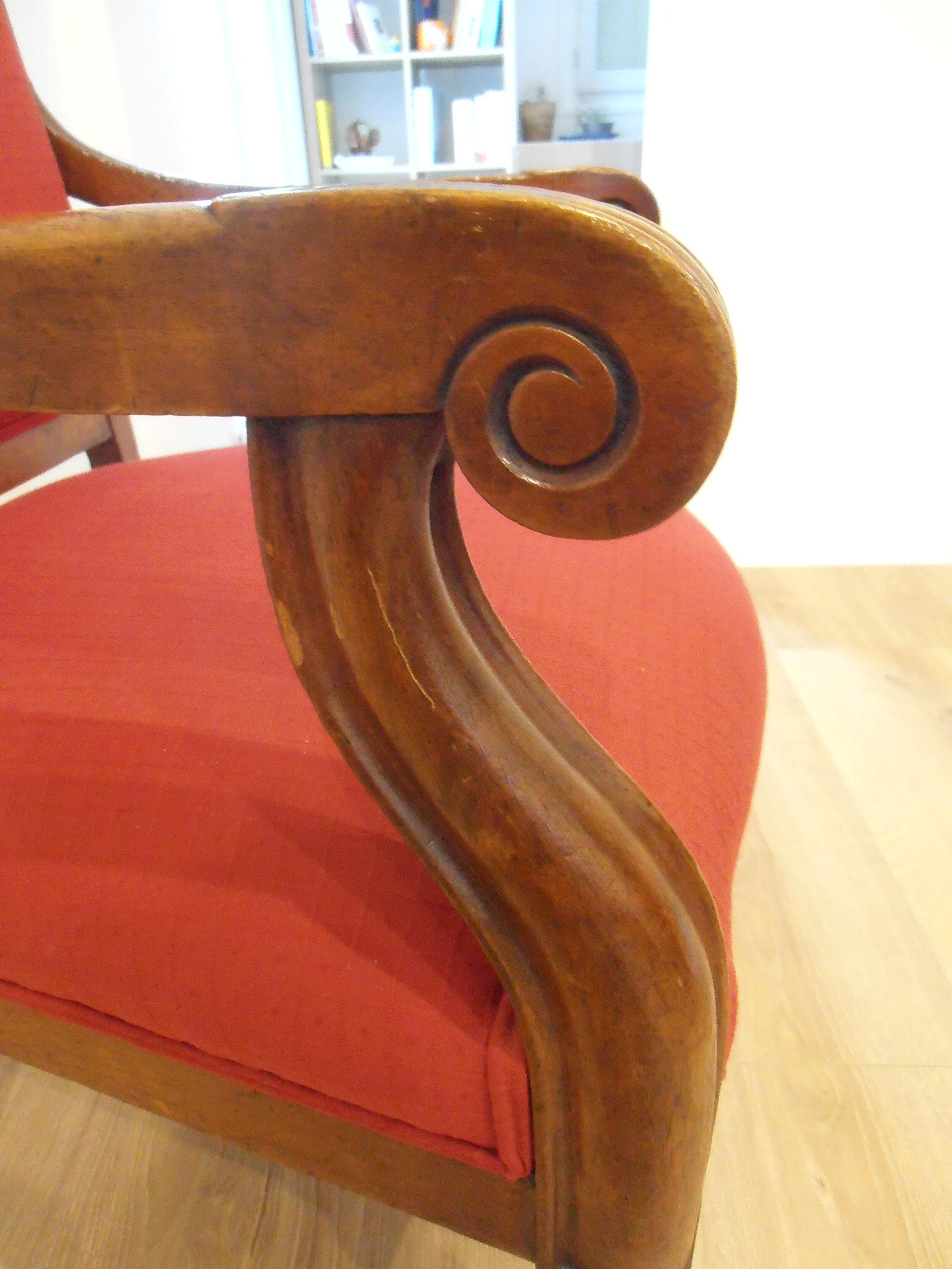 Restored antique armchair reupholstered Louis-Philippe period