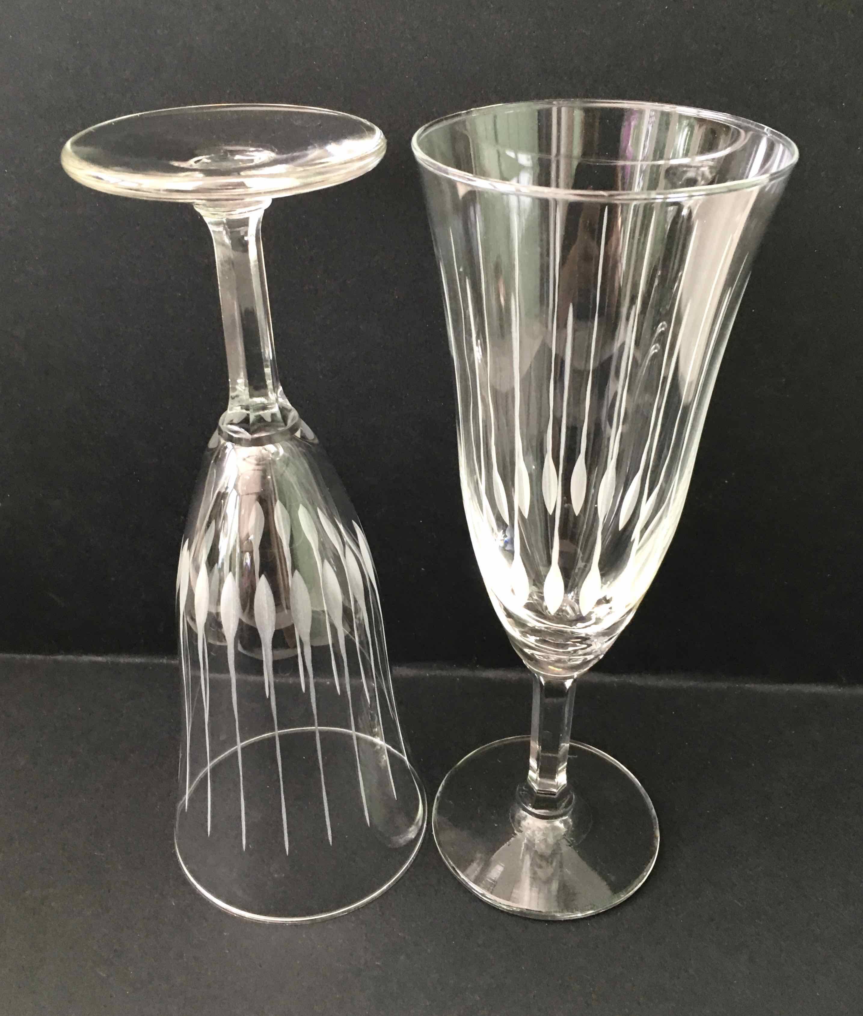 6 chiseled glass champagne flutes