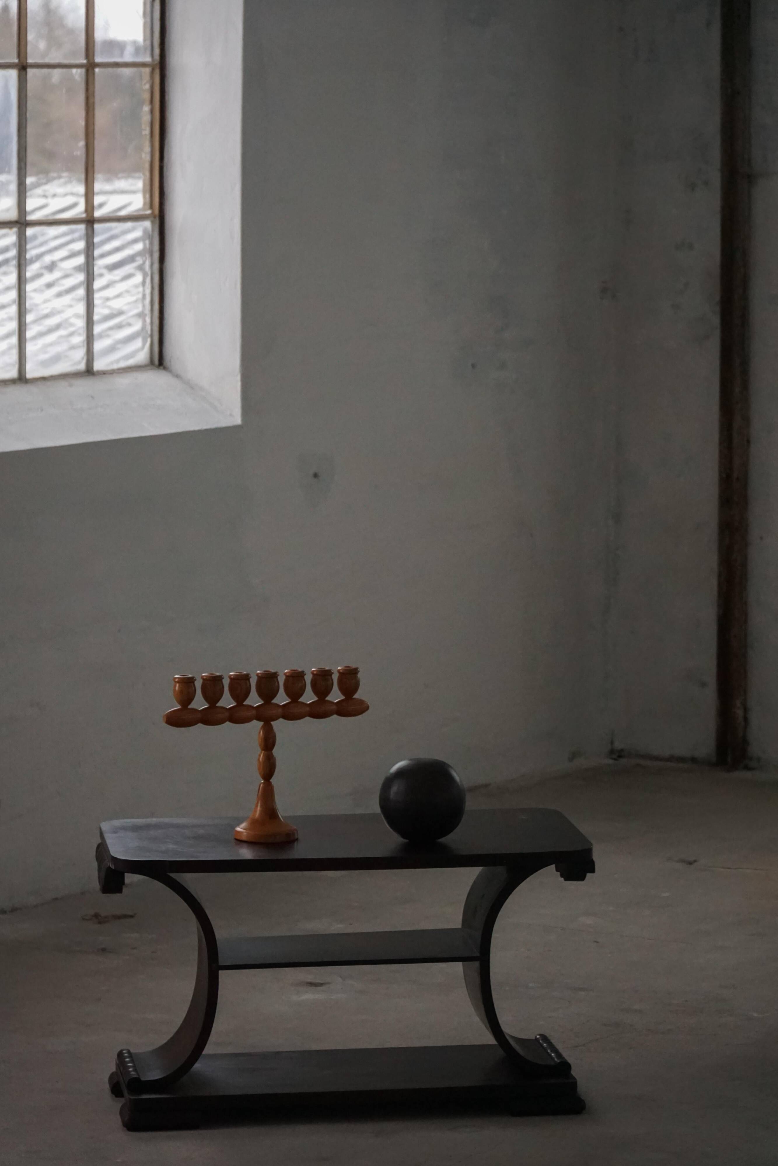 Side table / Low table in Danish Art Deco wood with shelf, 1930s-40s