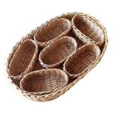Wicker tray and 6 matching bowls.