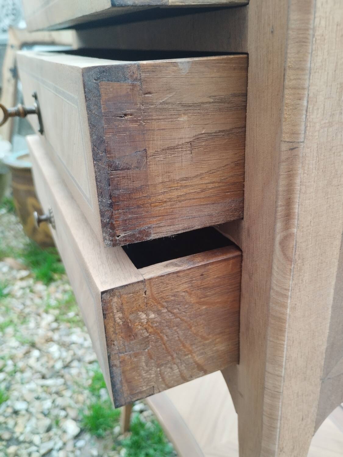 Antique Louis XVI style marquetry bedside table