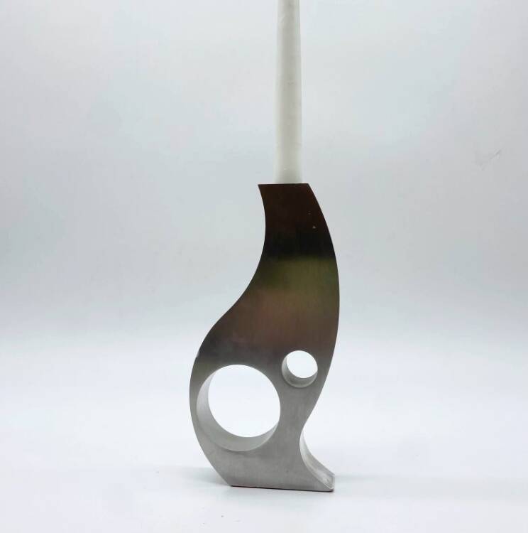 Brushed aluminum "Space Age" candlestick/vase, 1970s