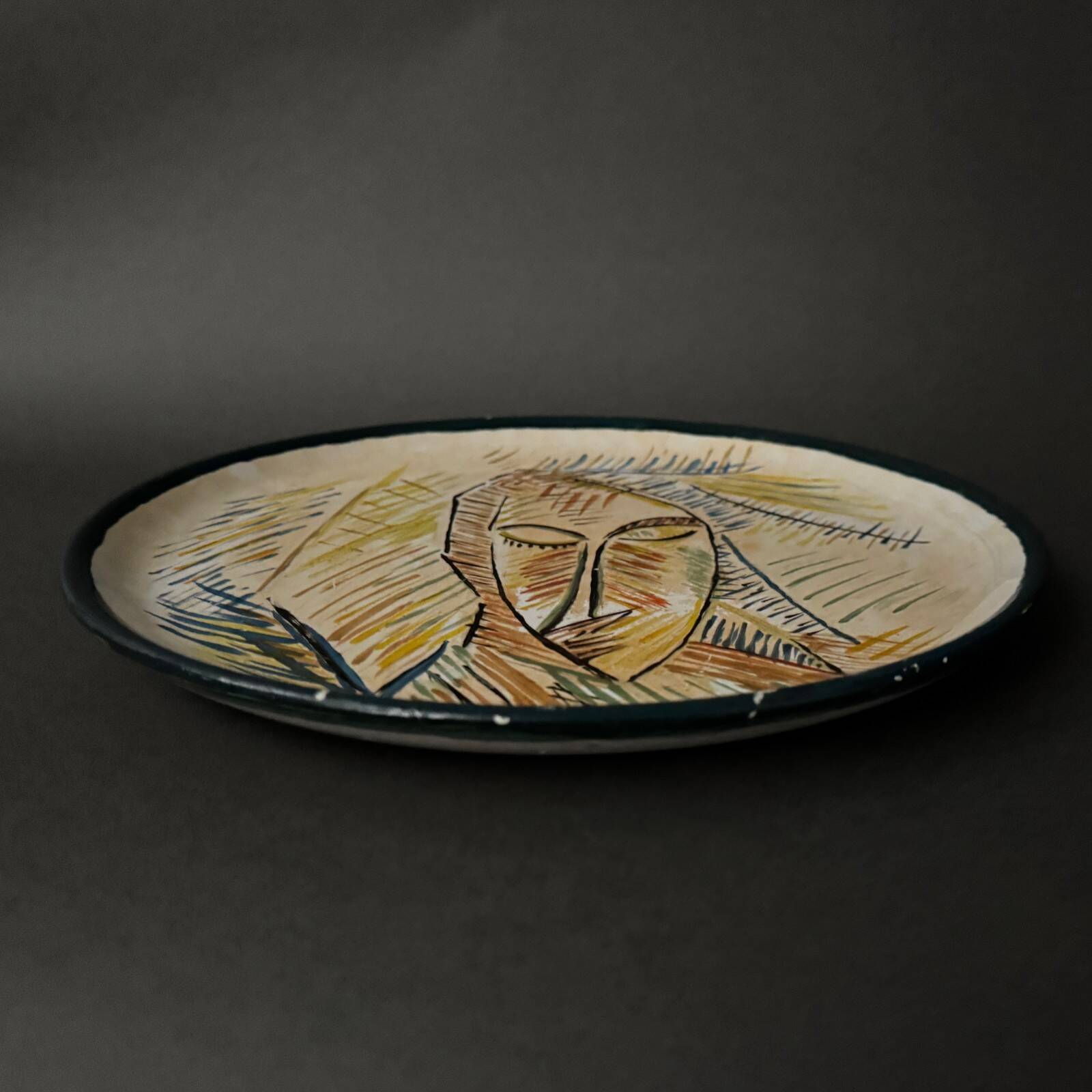 Ceramic plate 1960 female face monogram CD