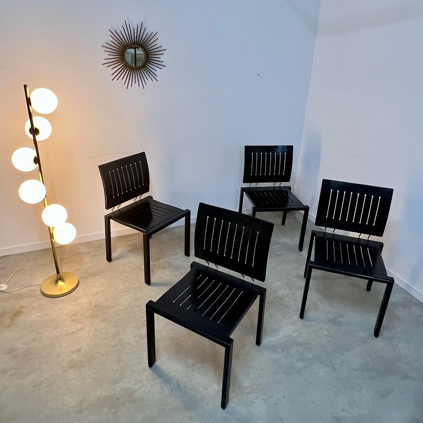 Lot 4 old vintage design chairs Dieticker Bruno Rey black wood year 70