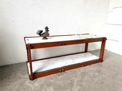 Italian modernist shelf in teak and Carrara marble, 1950s