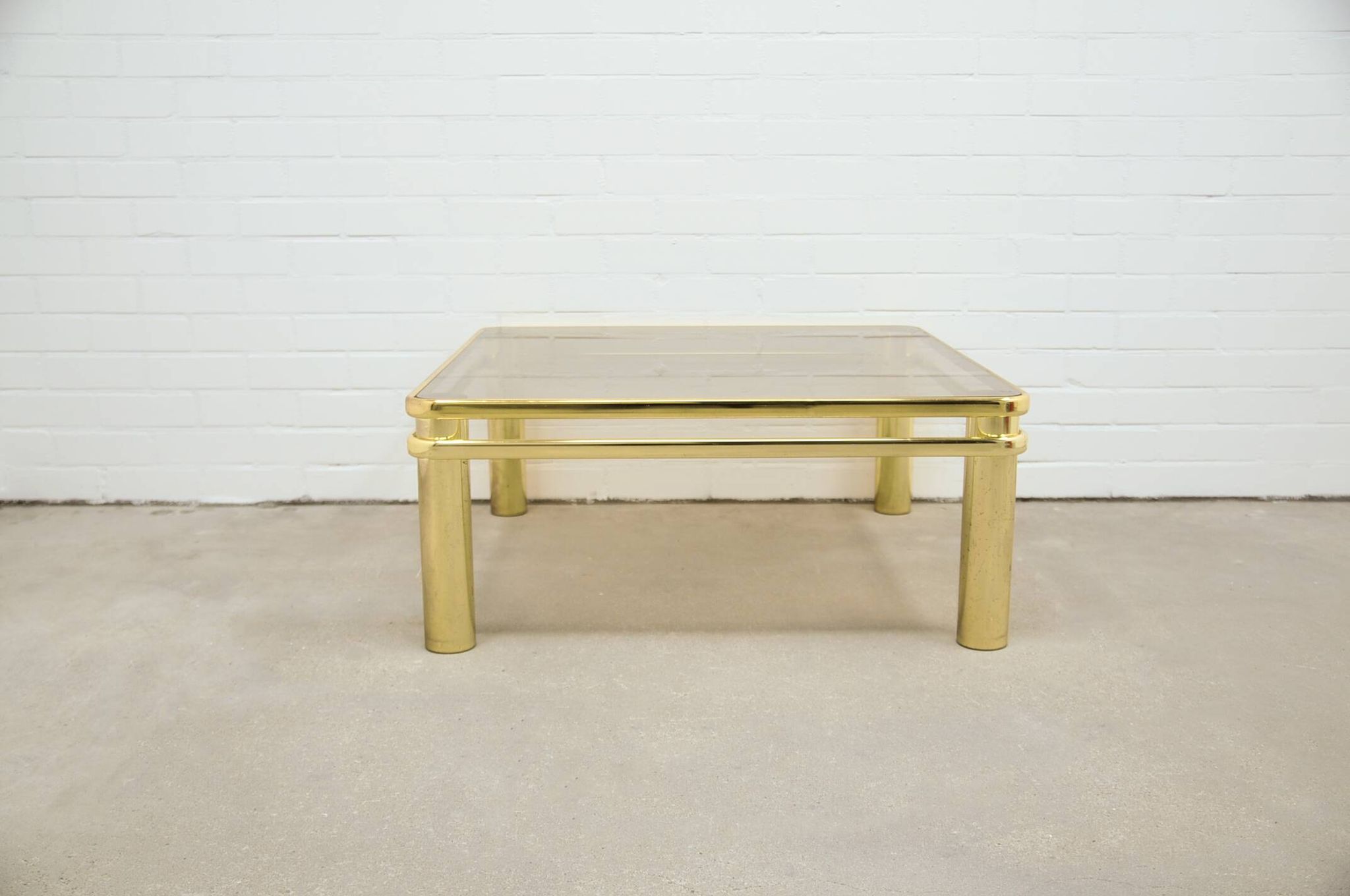 vintage brass coffee table smoked glass