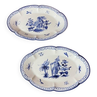 Set of 2 Moustiers blue decor dishes