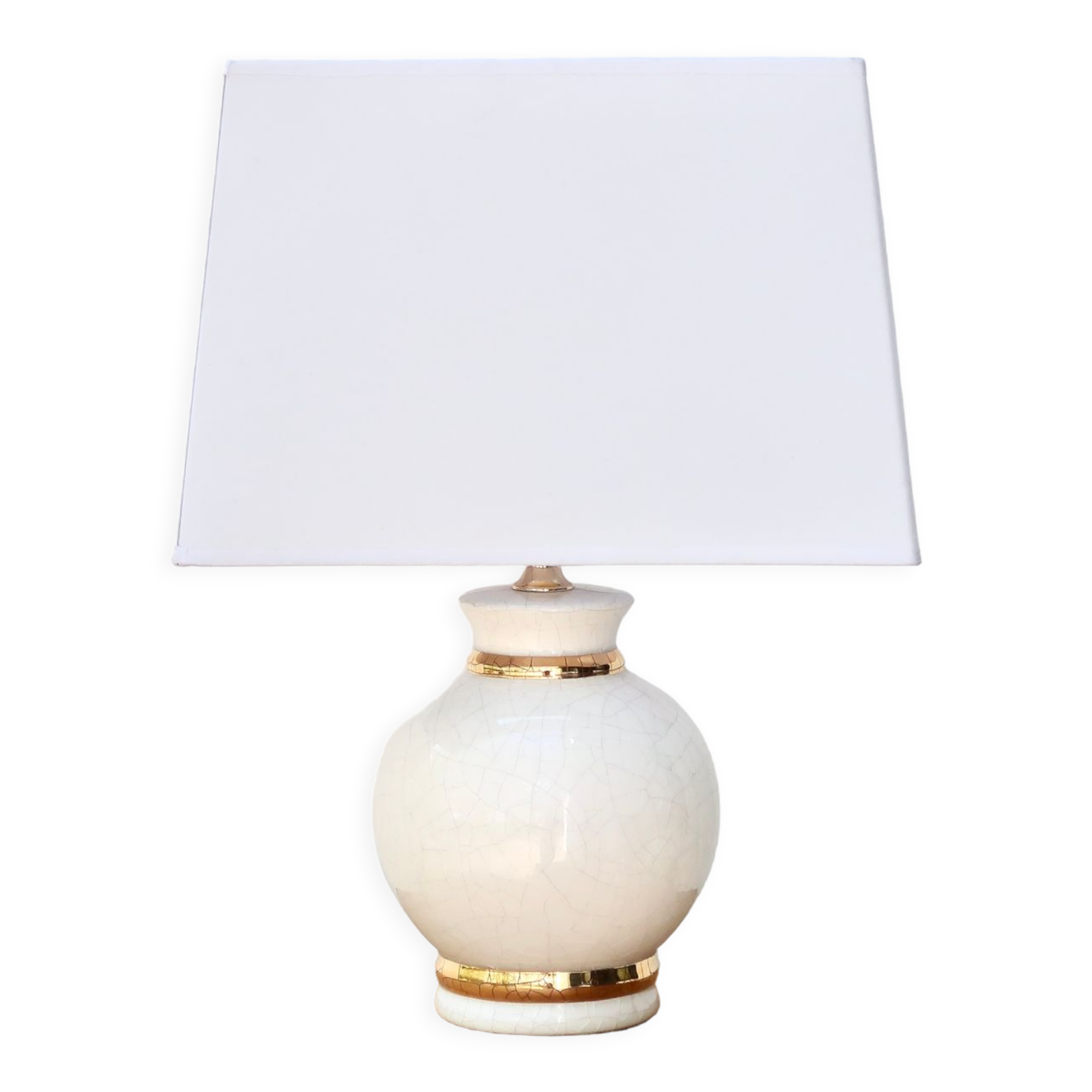 White and gold cracked earthenware lamp, 1970s