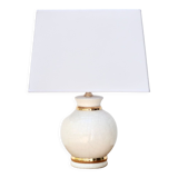Lampe en faïence craquelée blanche et dorée, années 70