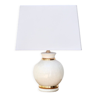 Lampe en faïence craquelée blanche et dorée, années 70