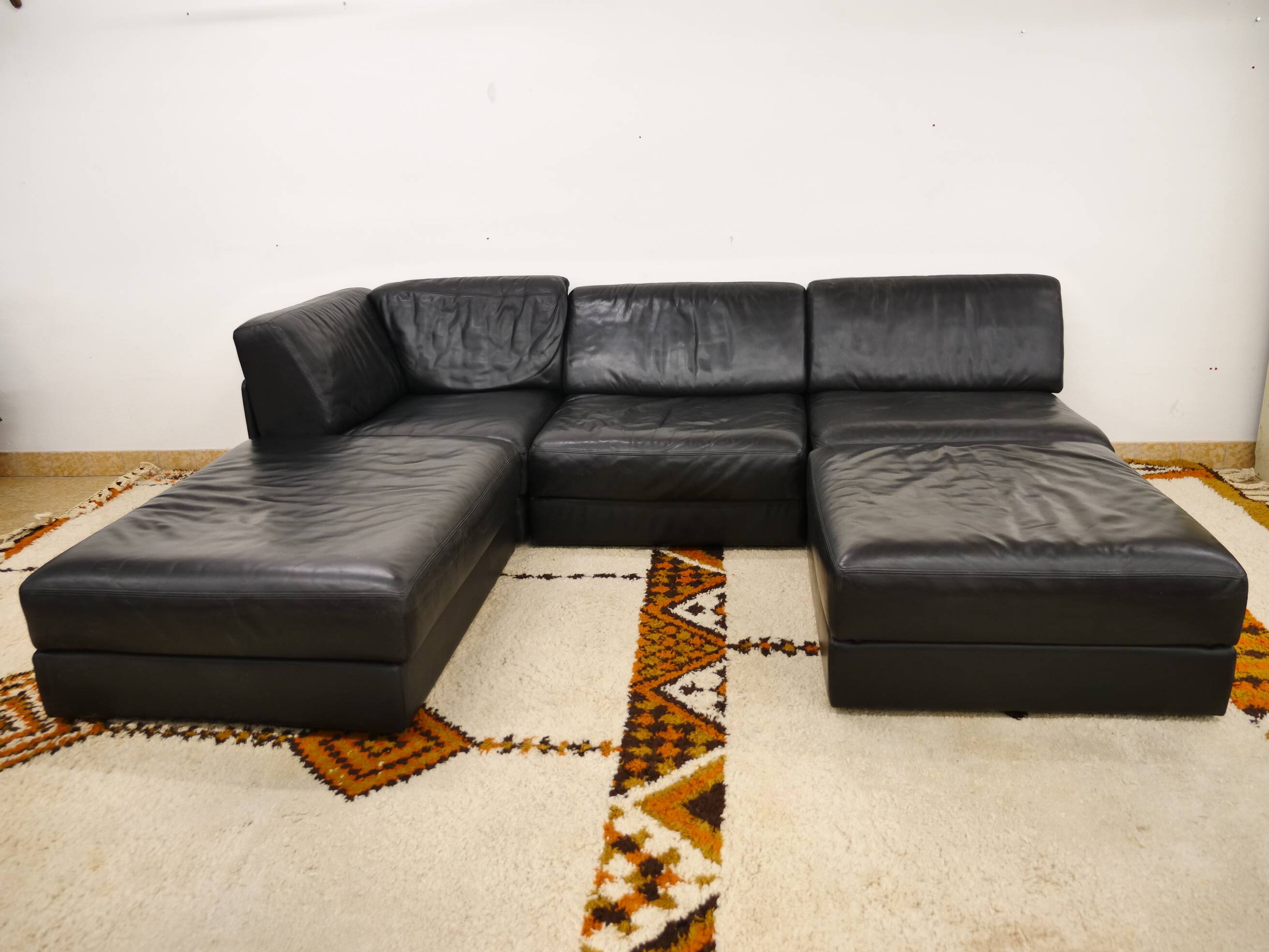 Mid-Century modular sofa in leather by De Sede, Set of 5, 1970s