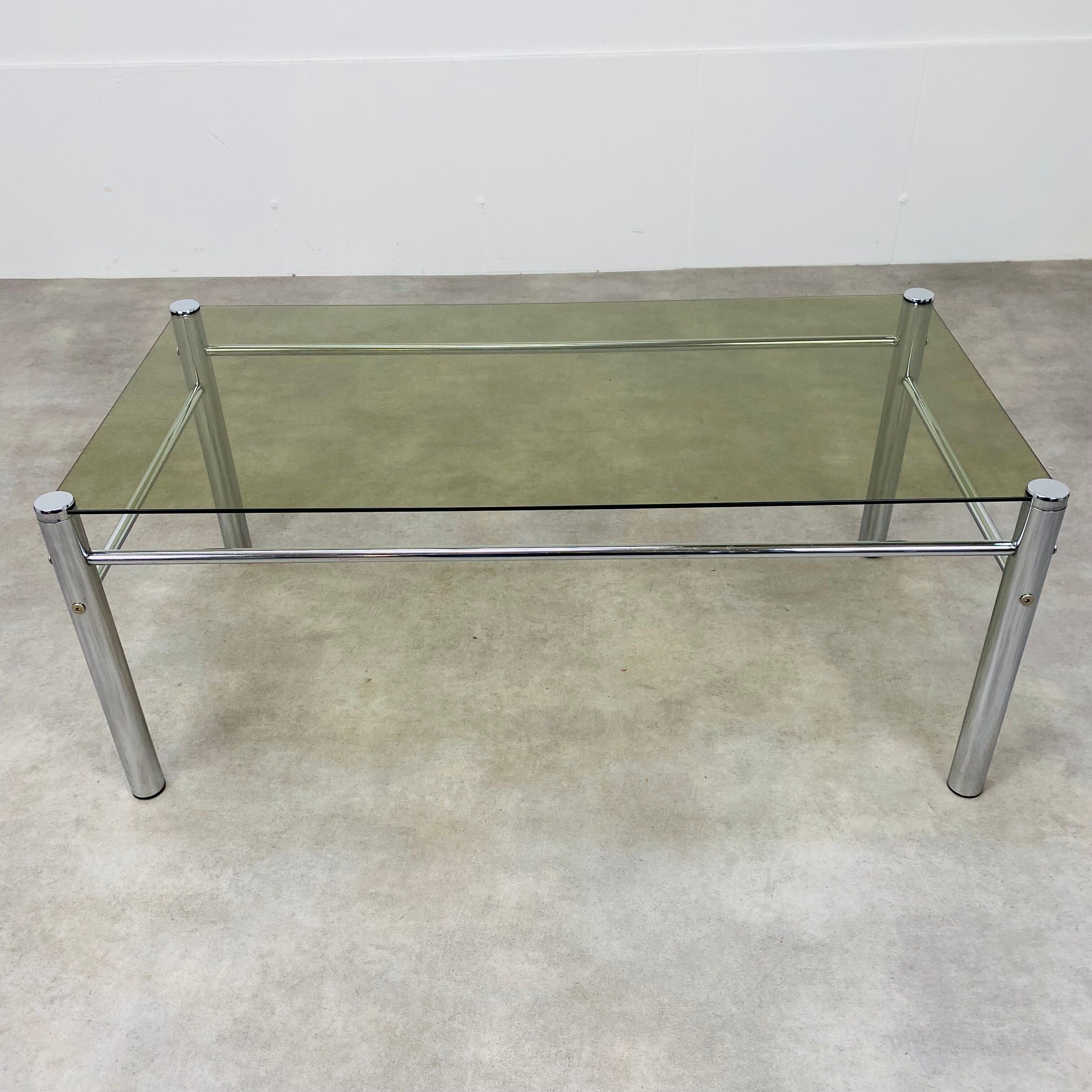 Coffee table chrome and smoked glass 70s