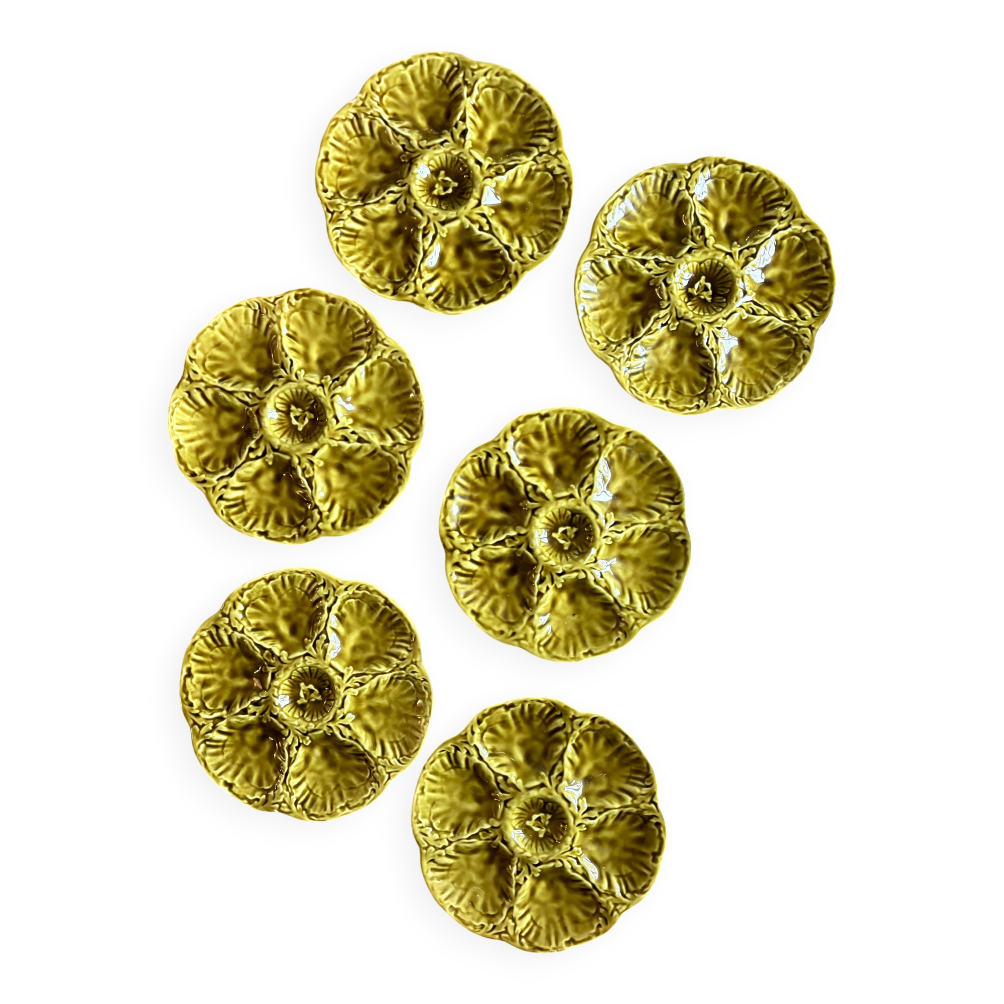 Set of 6 vintage green ceramic oyster plates - Gien
