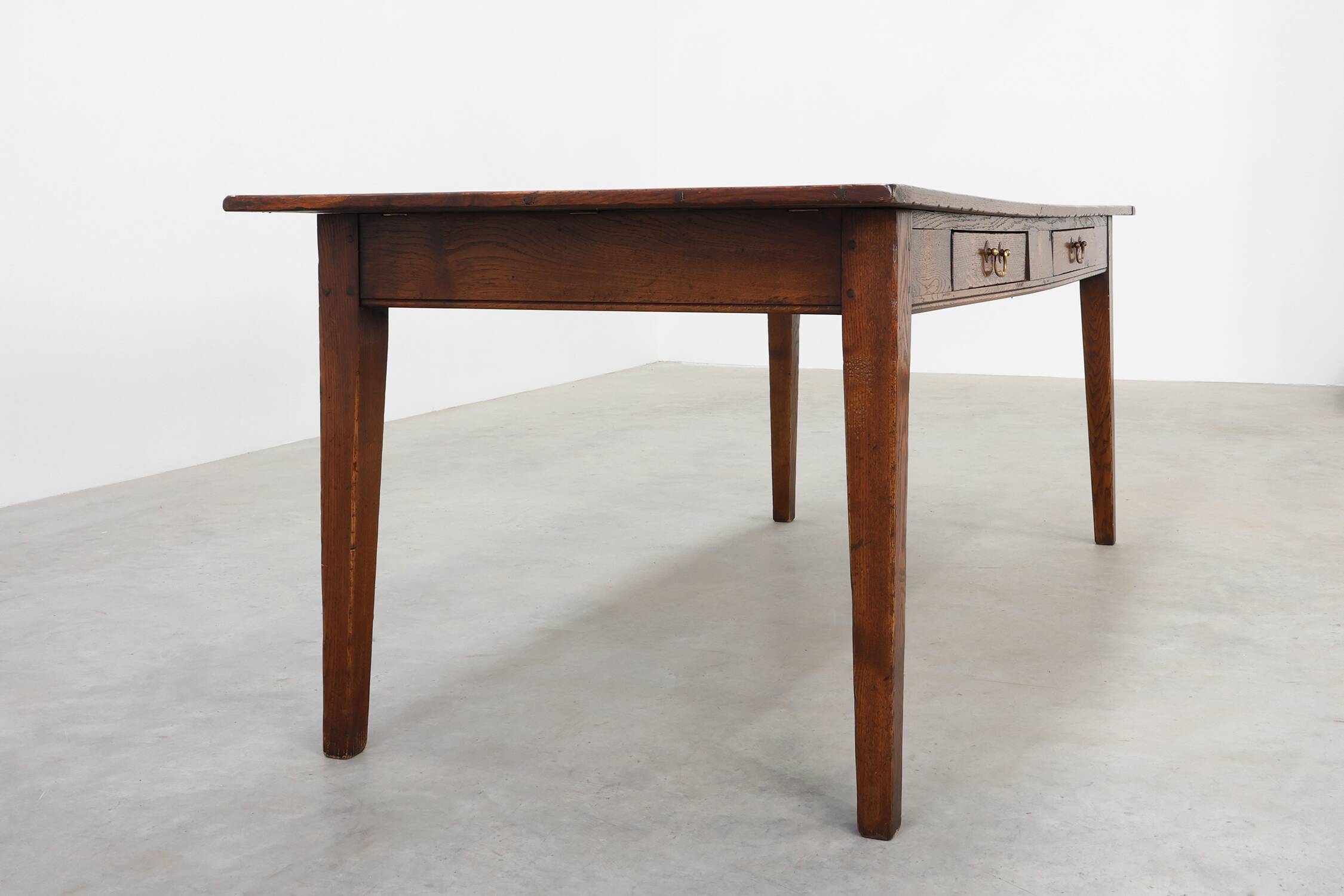 French Provincial Oak 19th century Farmhouse table with drawers, France