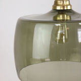 Green italian mid-century glass & brass ceiling lamp