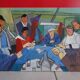 Painting The Card Players Canvas signed Nady Bachès year 60/70