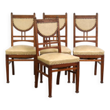 Set of 4 antique design dining chairs, Jugendstil/Art Nouveau style, light skai leather upholstery