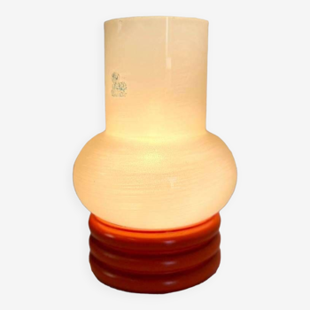 Mini lampe de table vintage avec socle en bois orange