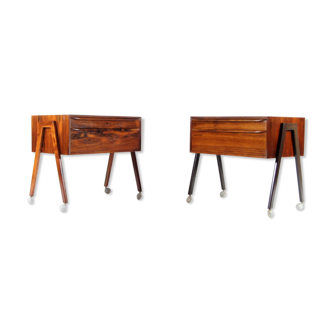 Paire de tables de chevet rétro vintage danois en palissandre années 60 70