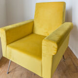 Fauteuil italien 1950 en velours jaune