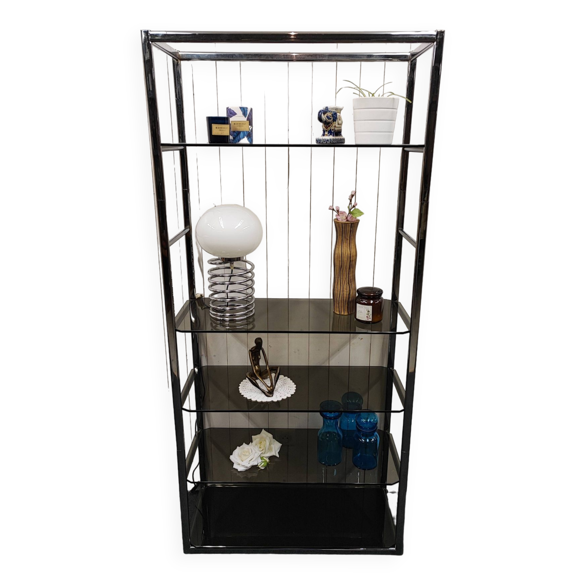 Étagère en chrome et verre fumé