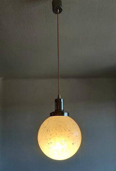 Glass globe pendant lamp by Clichy blue art deco
