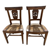 Paire de chaises artisanales xix’ en noyer et paillage
