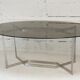 Table de Paul Legard, édition DOM, aluminium brossé et dalle elliptique de verre fumé, France, circa