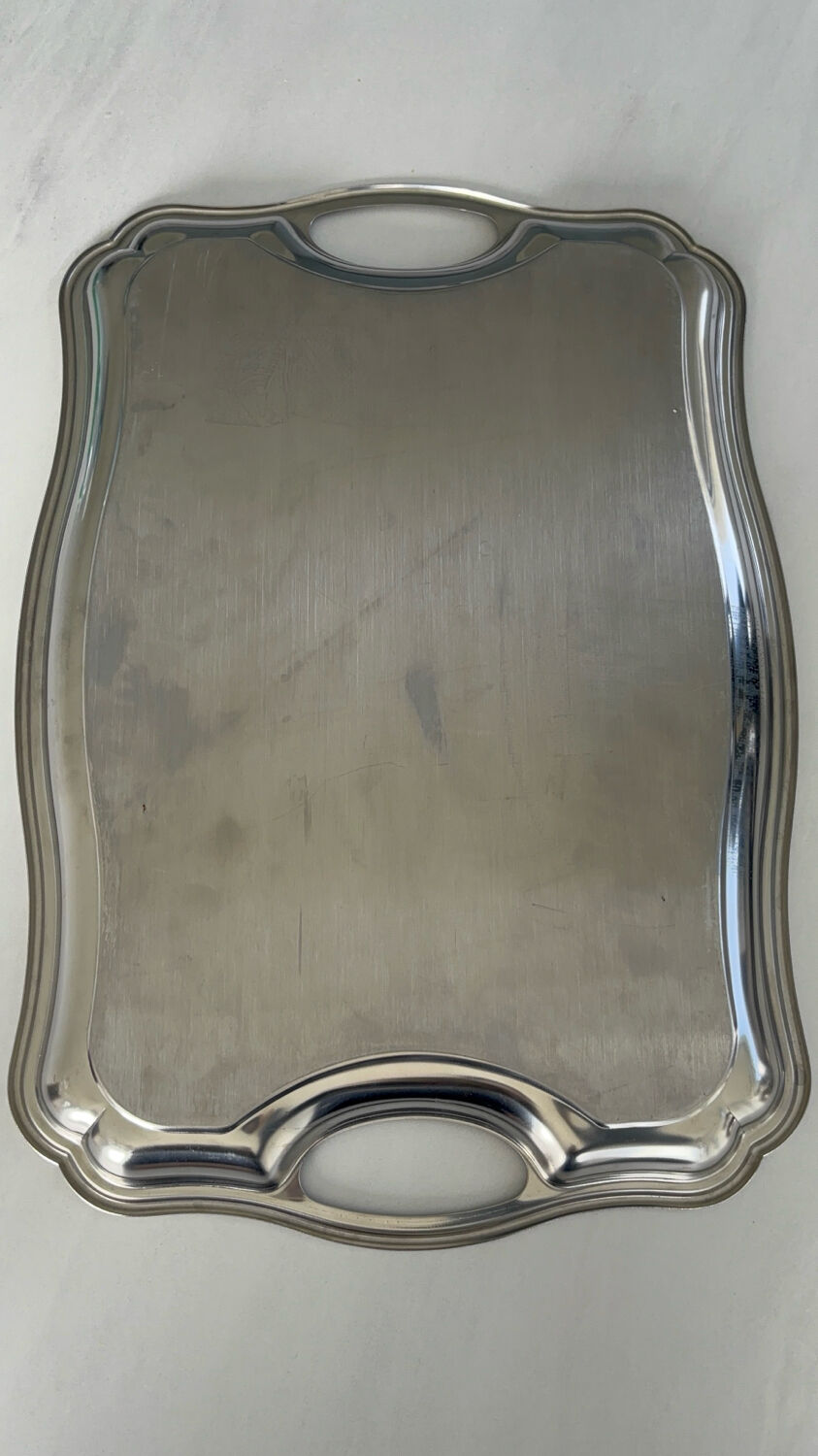 Stainless steel serving tray – Vintage silver-plated metal dish French design