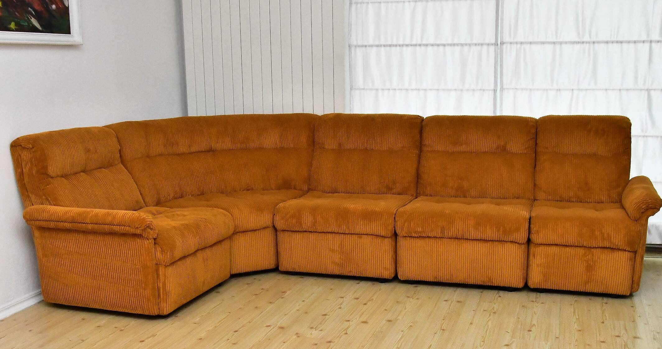 Yellow corduroy modular sofa, 1970s, set of 5