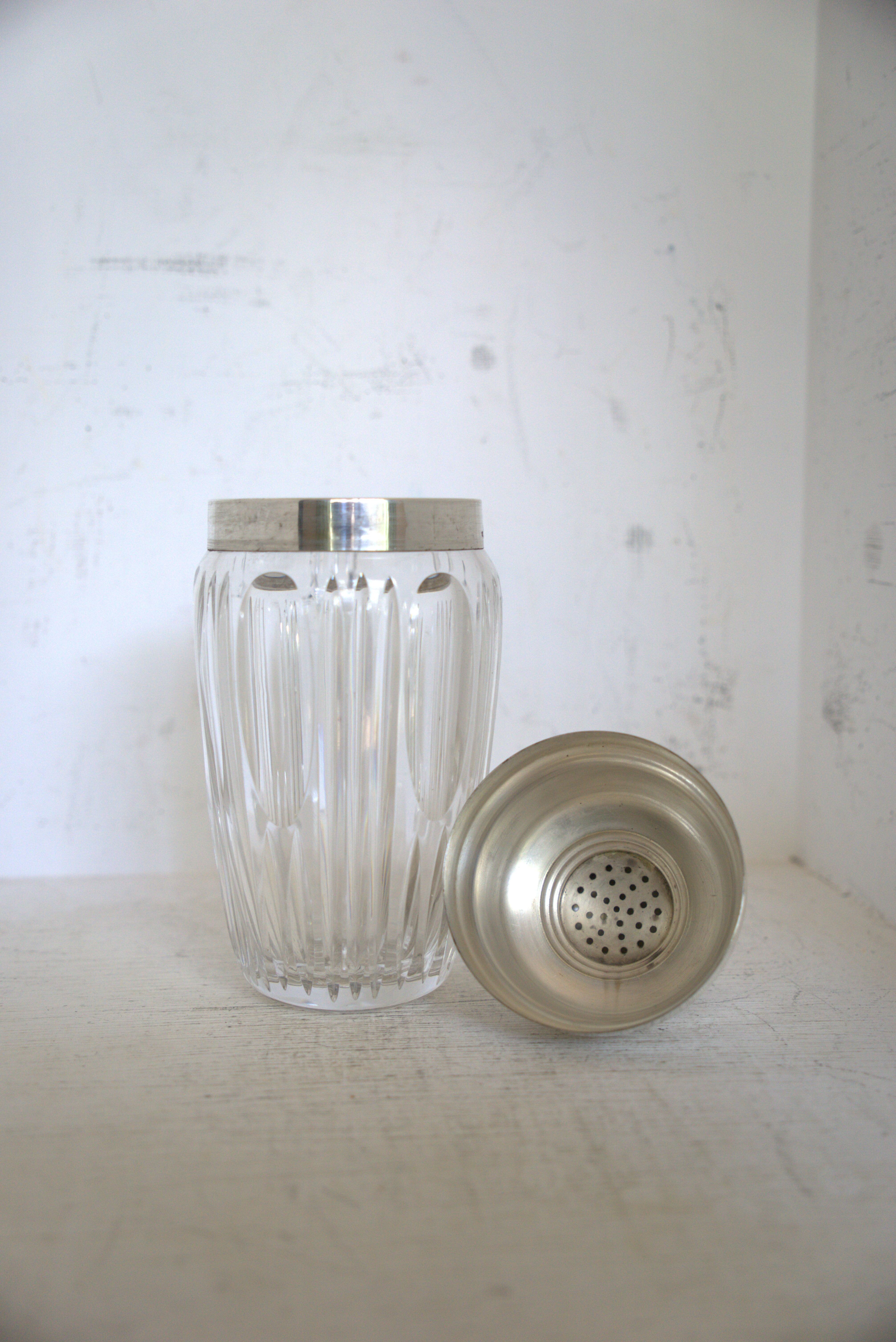 Art deco crystal and silver plated shaker