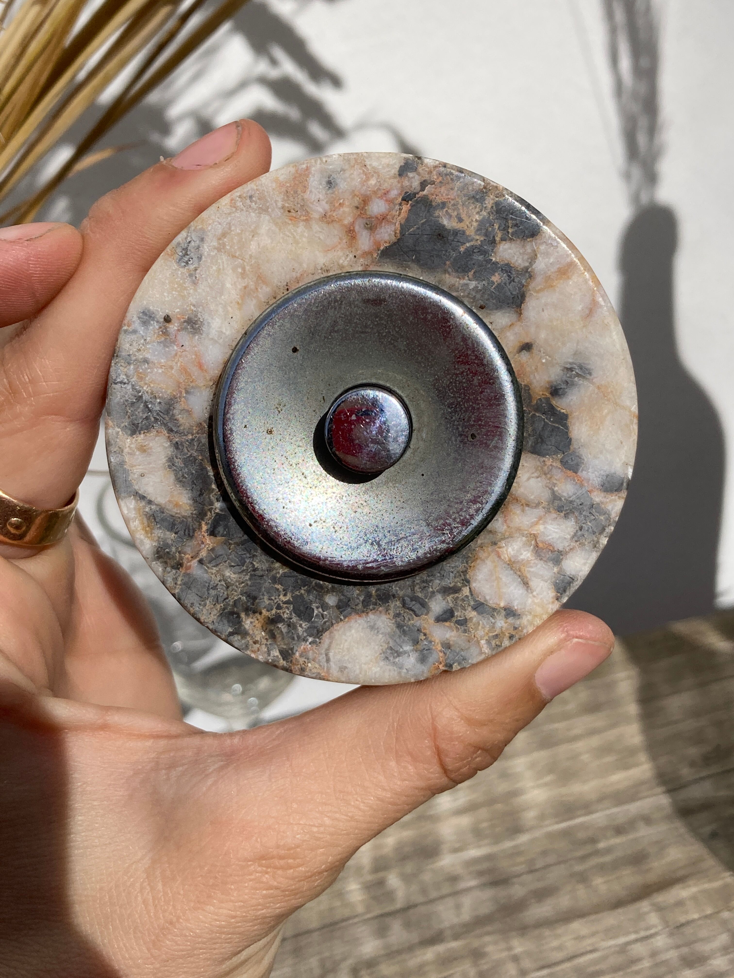 Antique doorbell or switch in marble and silver metal