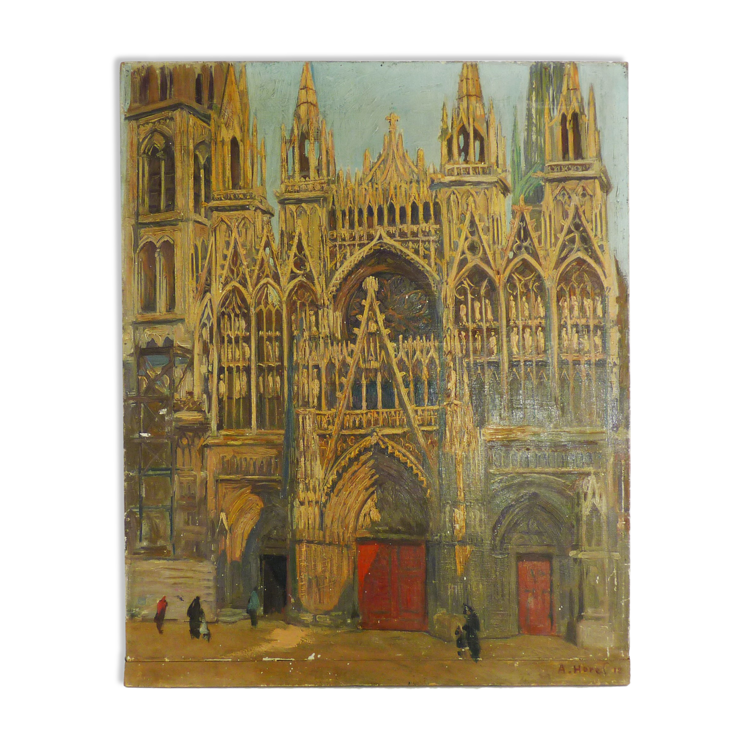 Old oil on canvas A.Horel, Albert Horel, Cathedral of Toul. 68X54 cm