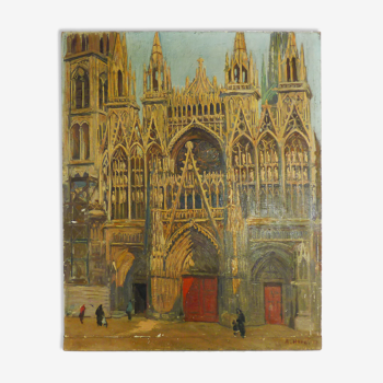 Ancienne huile sur toile A.Horel, Albert Horel, cathédrale de Toul. 68X54 cm