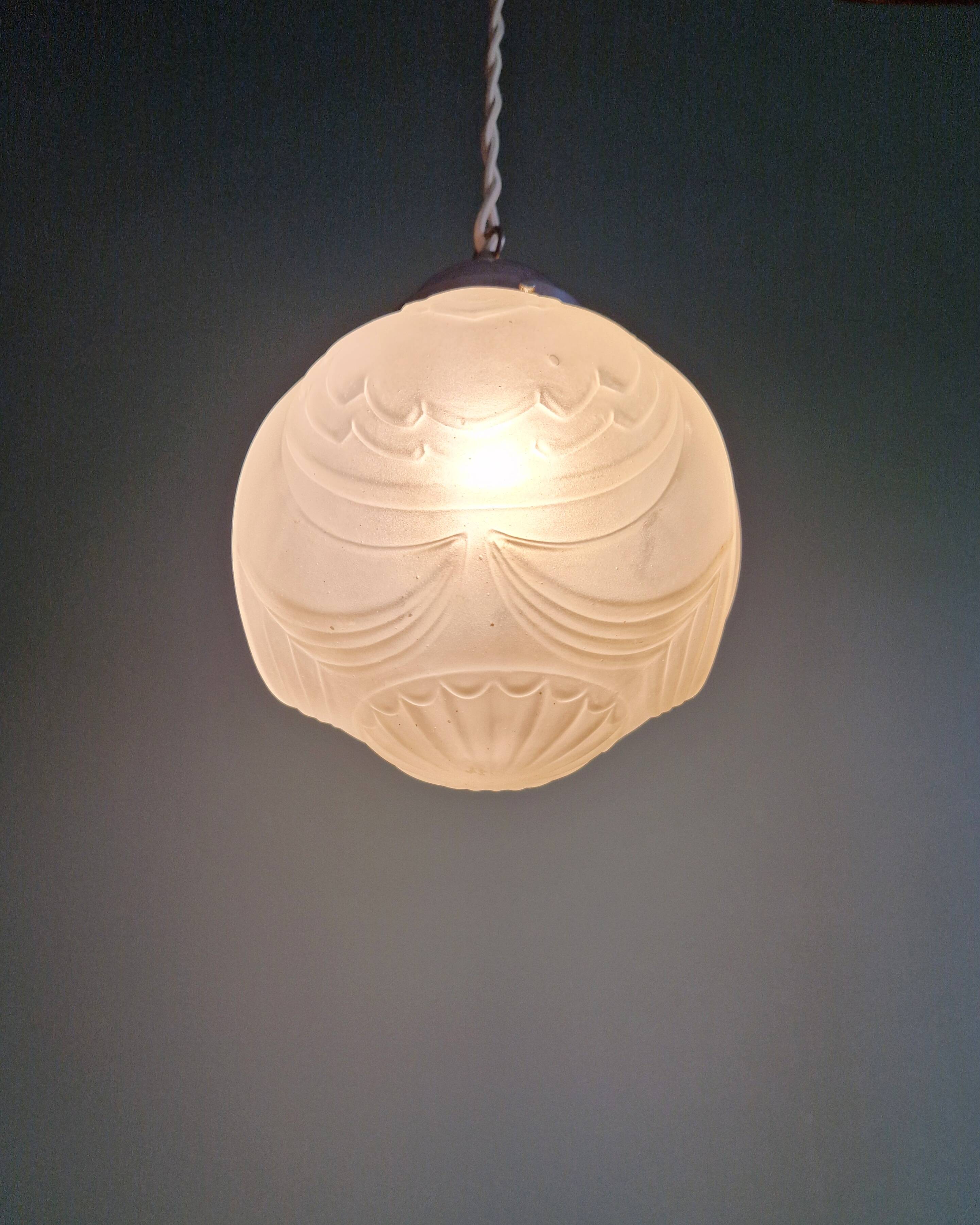 Art Deco pendant lamp in satin glass, 1920s-30s