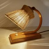 Lampe de table vintage en bois et sisal, années 1950