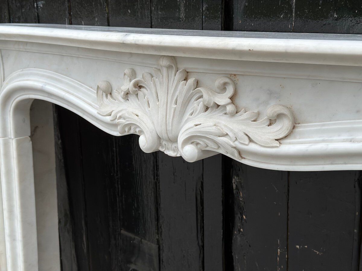 Louis XV style fireplace in white Carrara marble circa 1980