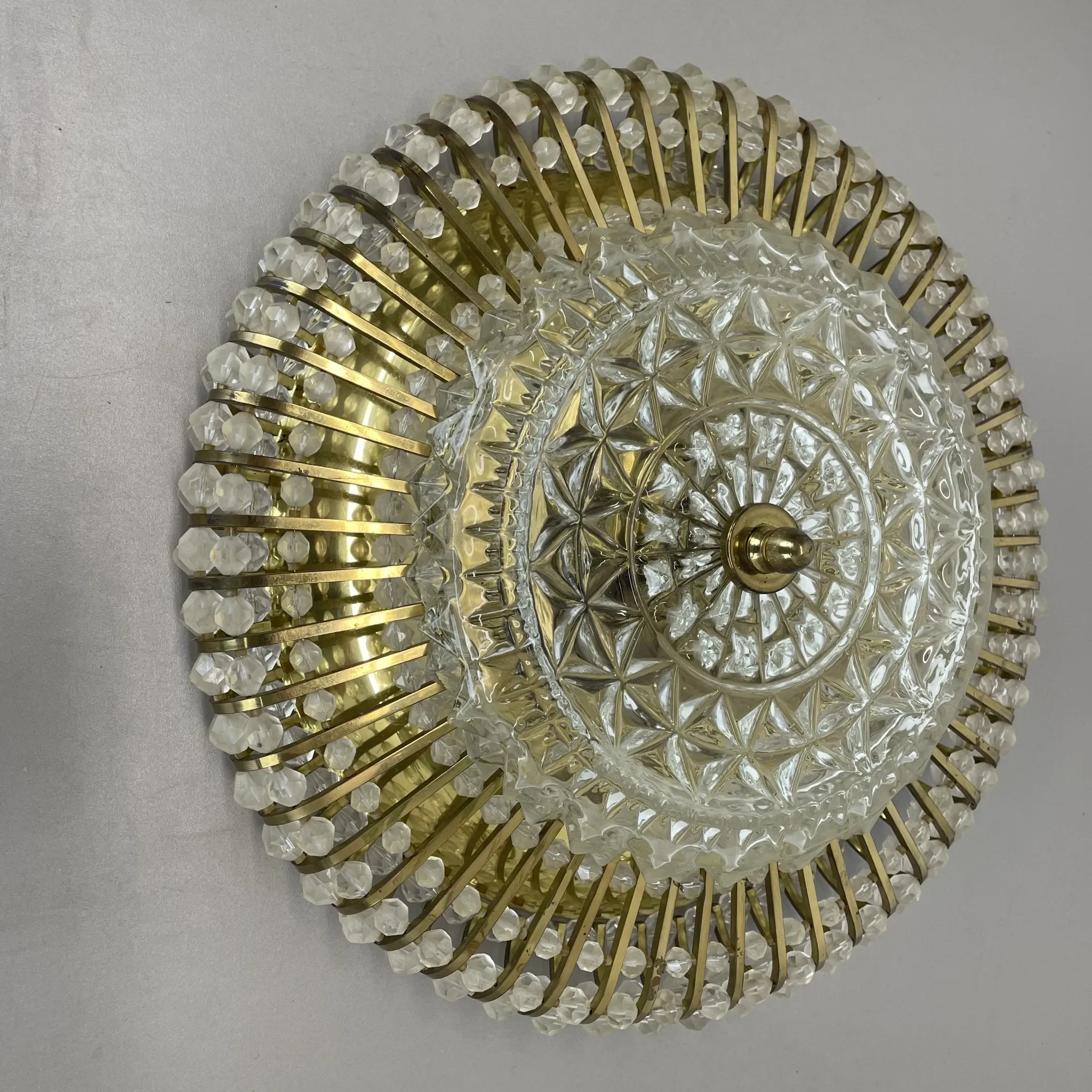 Ceiling Light in Hollywood Regency Style made of Glass and Brass, Ernst Palme Palwa, 1970s, Germany
