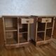 Pair of 1940s bedside tables in flame wood, Art Deco style.