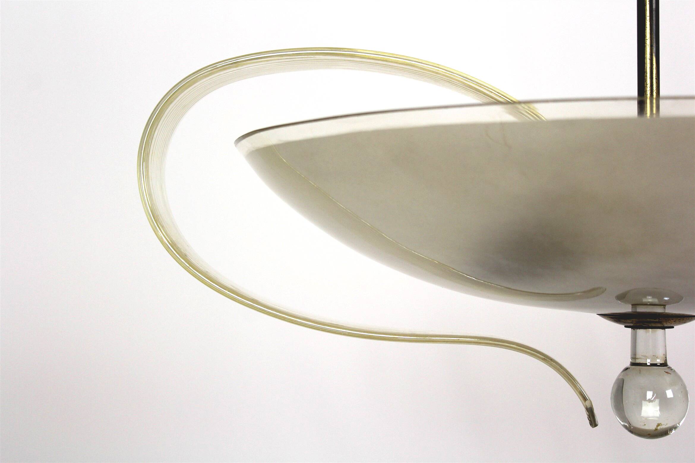 Brass and Curved Glass Ceiling Light from ESC Zukov, 1940s