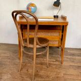 Modernist vintage chest of drawers in light chene has 3 drawers rattan top changing table