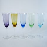 Set of 5 multicolored colored glass flutes 1970