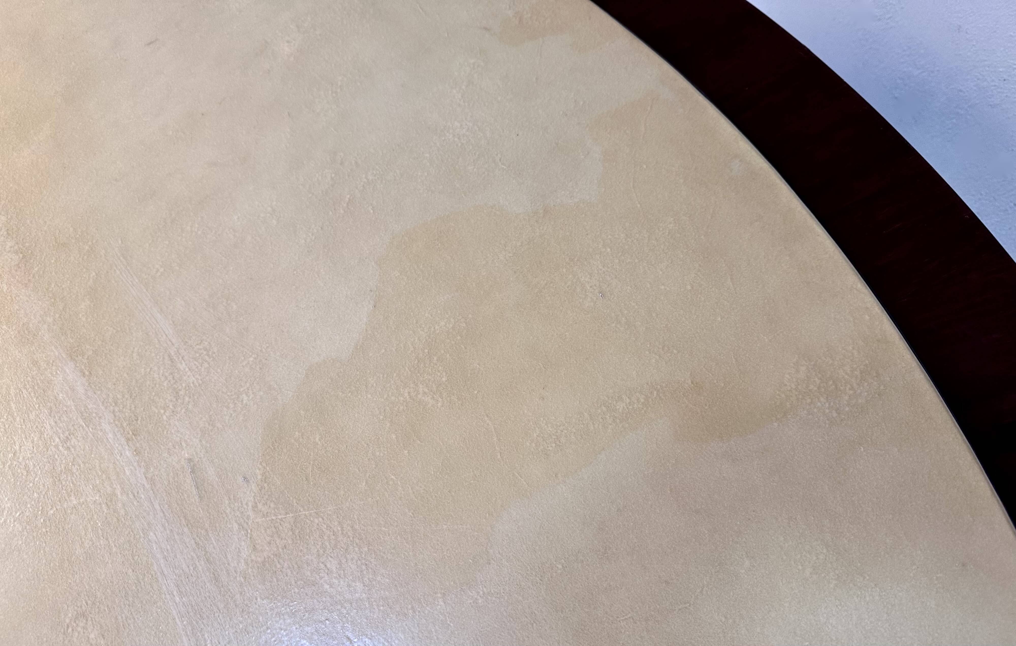 Large Italian Single Column Crescent-Shaped Desk in Goat Skin & Brass 1950s