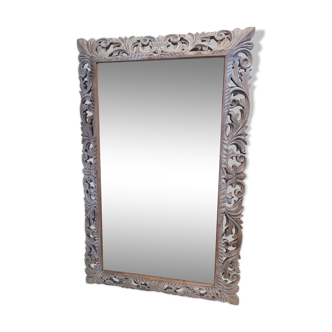 Ancien miroir en bois sculpté patiné miroir biseauté,  150×94cms
