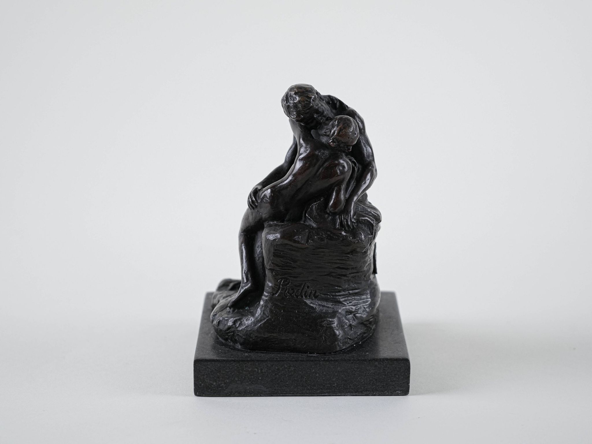 Mother and child art deco figurine signed Rodin, European brown sculptural piece