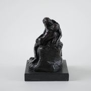 Mother and child art deco figurine signed Rodin, European brown sculptural piece