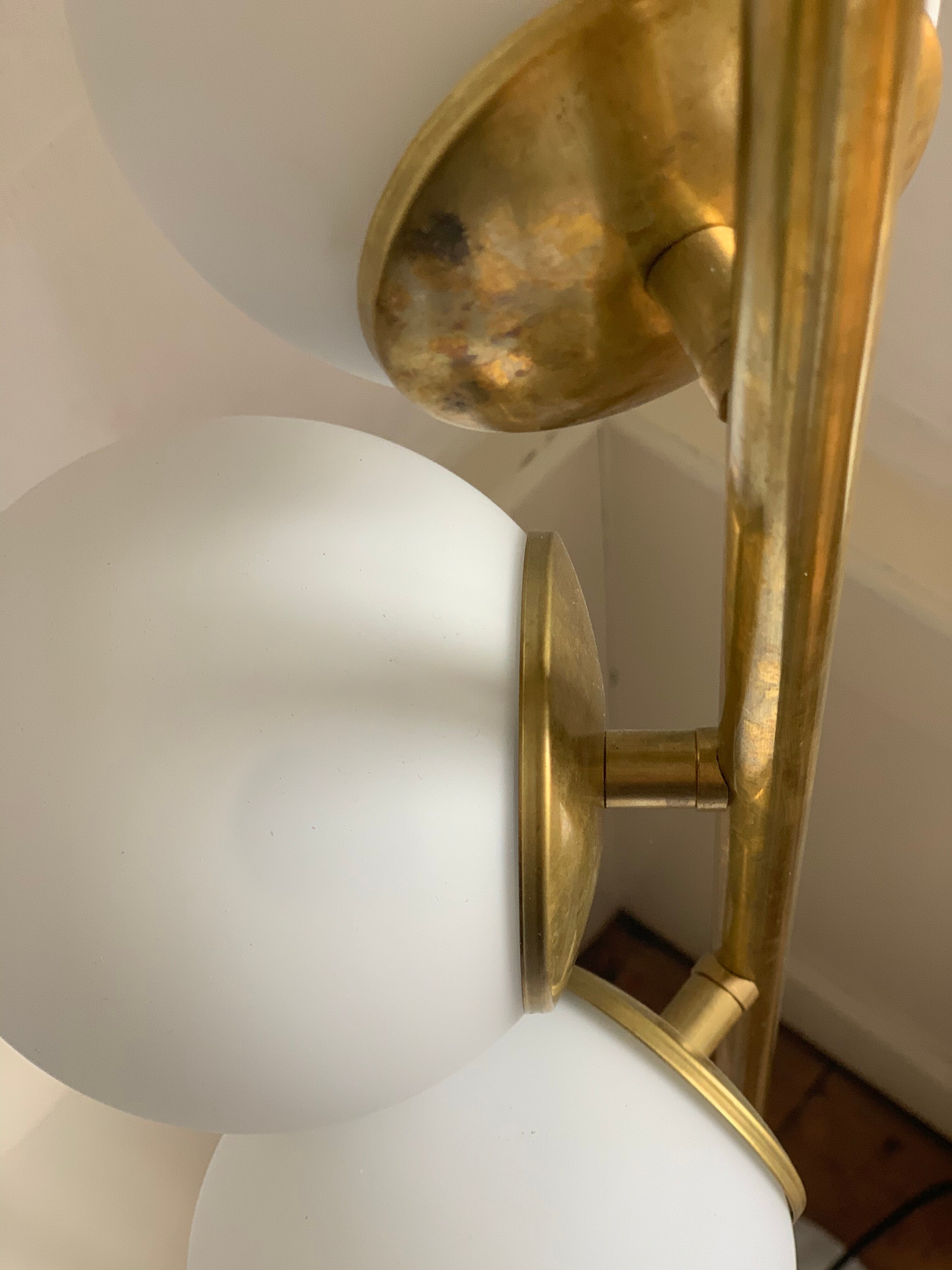 Italian mid century floor lamp brass & opal glass 1950