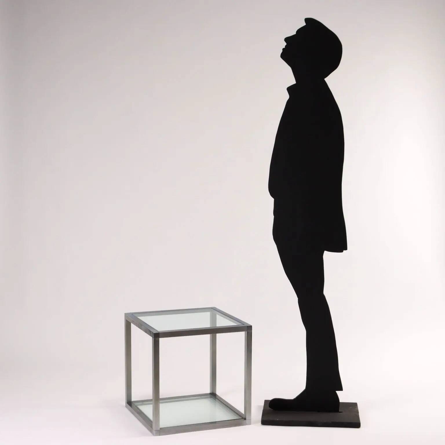 Table basse cubique vintage des années 1960 en verre et métal, Italie
