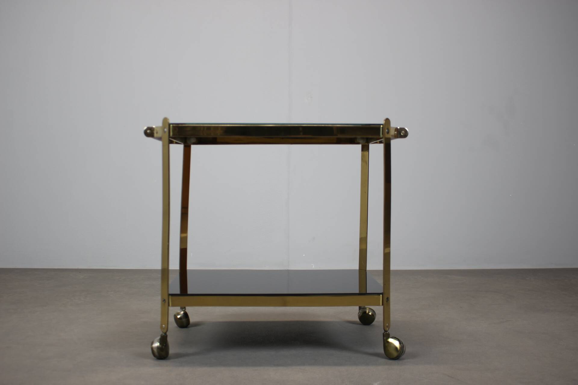 Brass service dessert set with black glass, Germany, 1970s