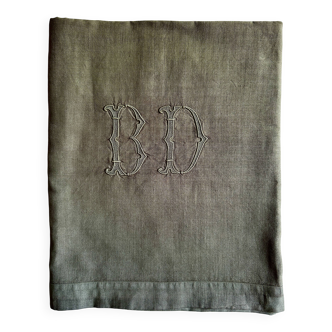 Drap ancien en lin et chanvre teint en kaki